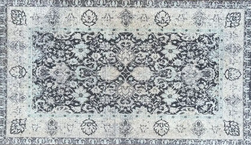 Gray Oriental Washable Area Rug With UV Protection Photo 1