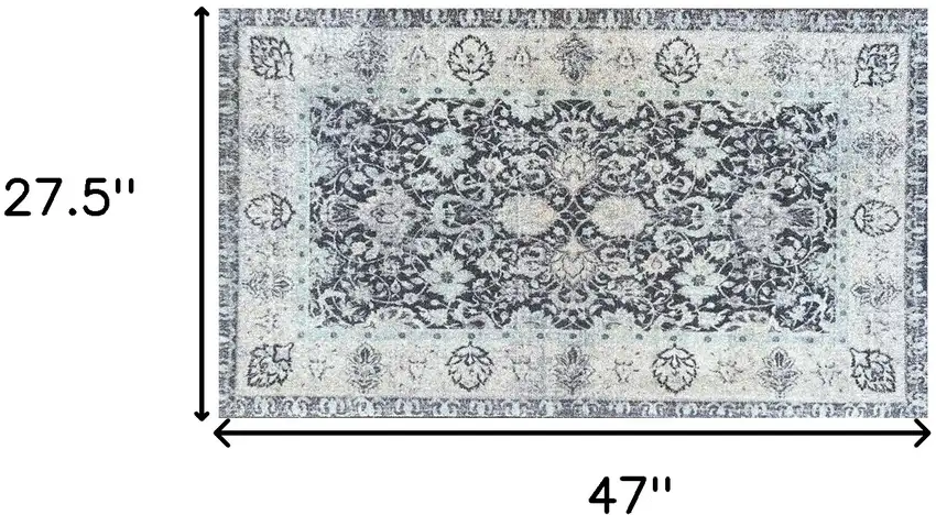 Gray Oriental Washable Area Rug With UV Protection Photo 4