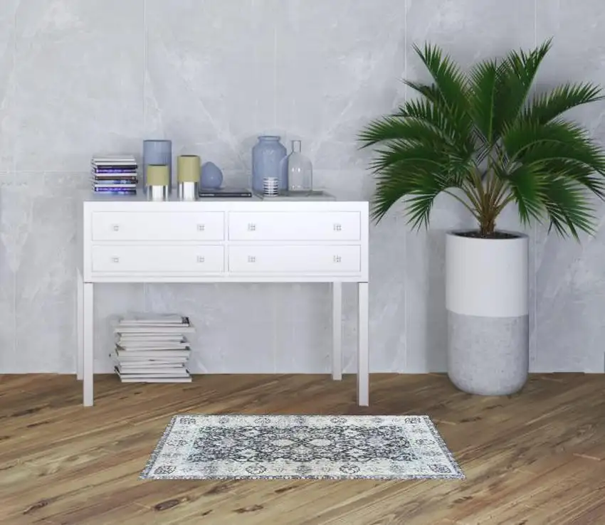 Gray Oriental Washable Area Rug With UV Protection Photo 2