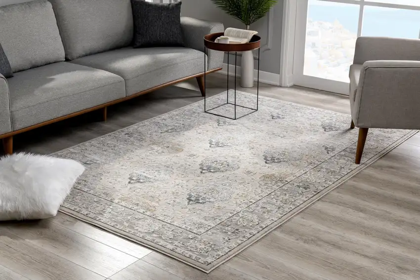Gray Oriental Washable Non Skid Area Rug Photo 7