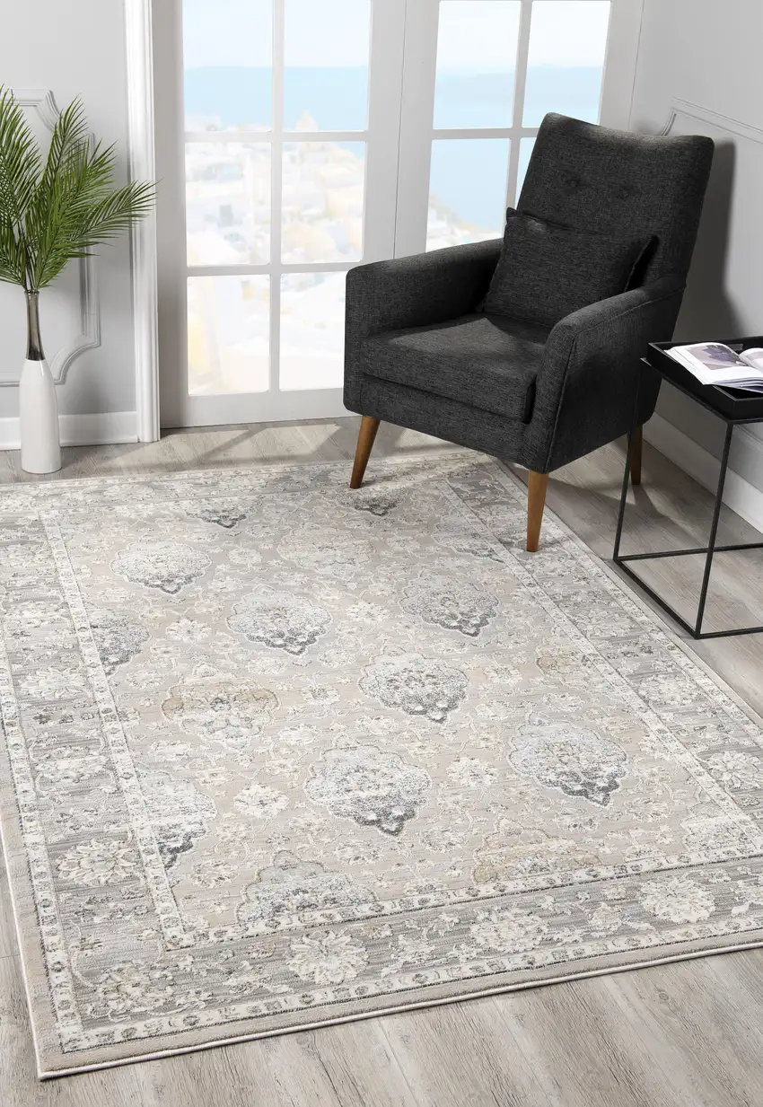 Gray Oriental Washable Non Skid Area Rug Photo 1