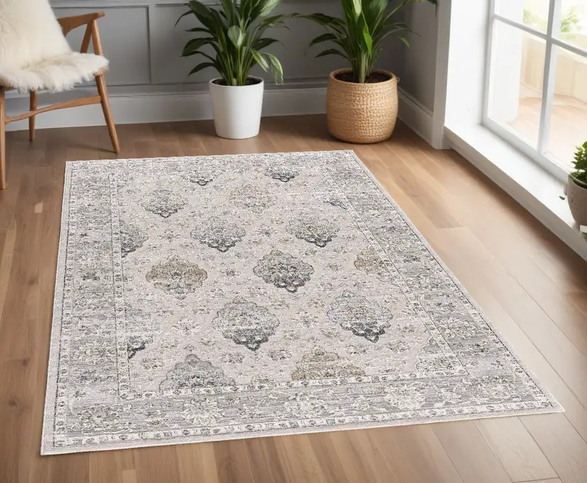 Gray Oriental Washable Non Skid Area Rug Photo 1