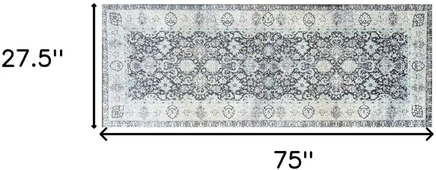 Gray Oriental Washable Runner Rug With UV Protection Photo 5