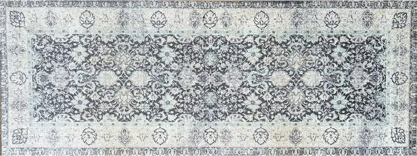 Gray Oriental Washable Runner Rug With UV Protection Photo 1