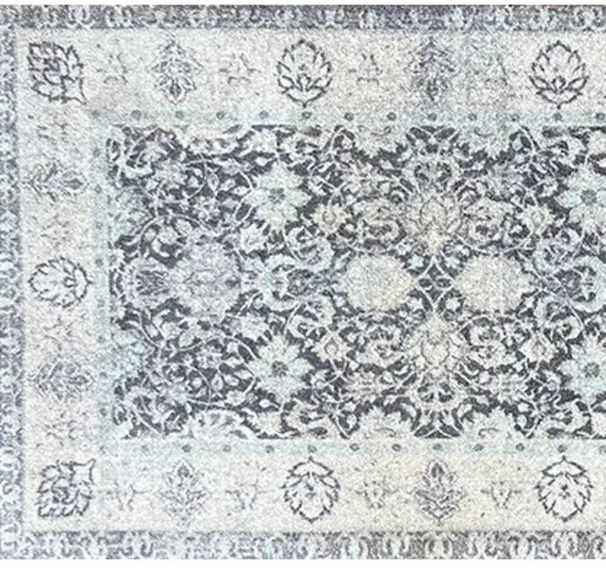 Gray Oriental Washable Runner Rug With UV Protection Photo 4