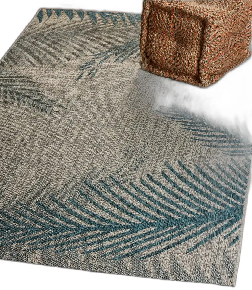 Gray Floral Indoor Outdoor Area Rug Photo 2