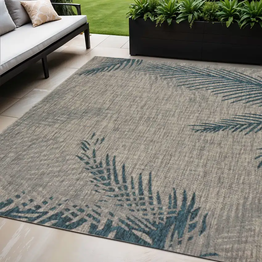 Gray Floral Indoor Outdoor Area Rug Photo 2