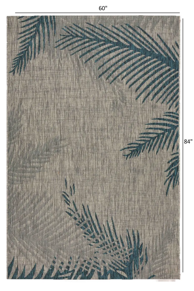 Gray Palm Leaves Indoor Outdoor Area Rug Photo 4
