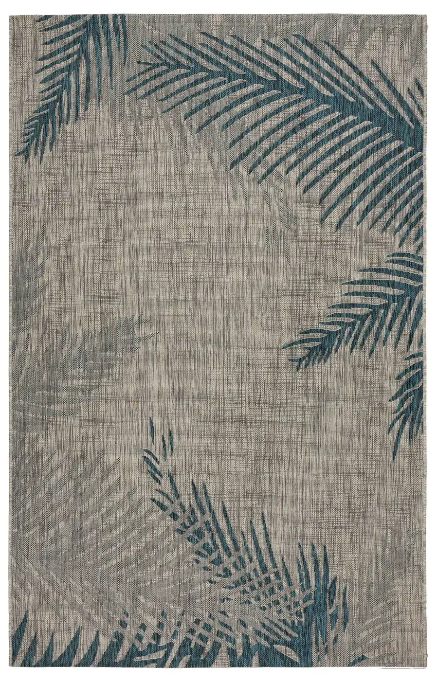 Gray Palm Leaves Indoor Outdoor Area Rug Photo 1