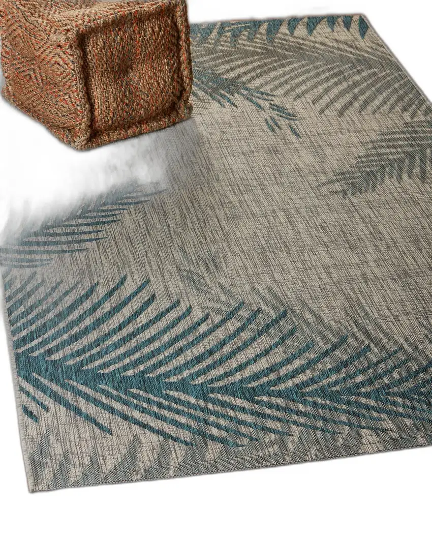 Gray Palm Leaves Indoor Outdoor Area Rug Photo 9