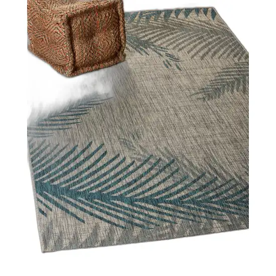 Gray Palm Leaves Indoor Outdoor Area Rug Photo 9