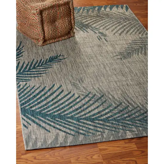 Gray Palm Leaves Indoor Outdoor Area Rug Photo 7