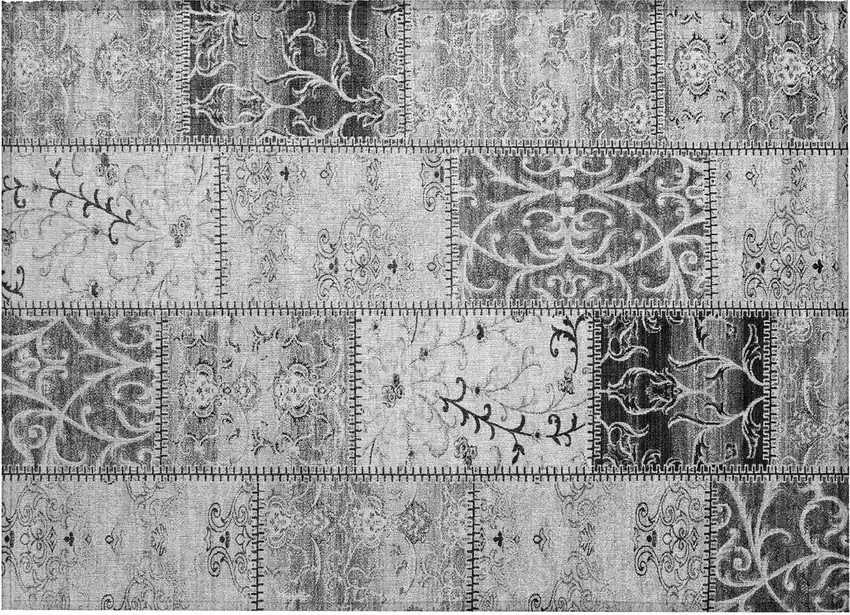 Gray Patchwork Washable Non Skid Indoor Outdoor Area Rug Photo 2