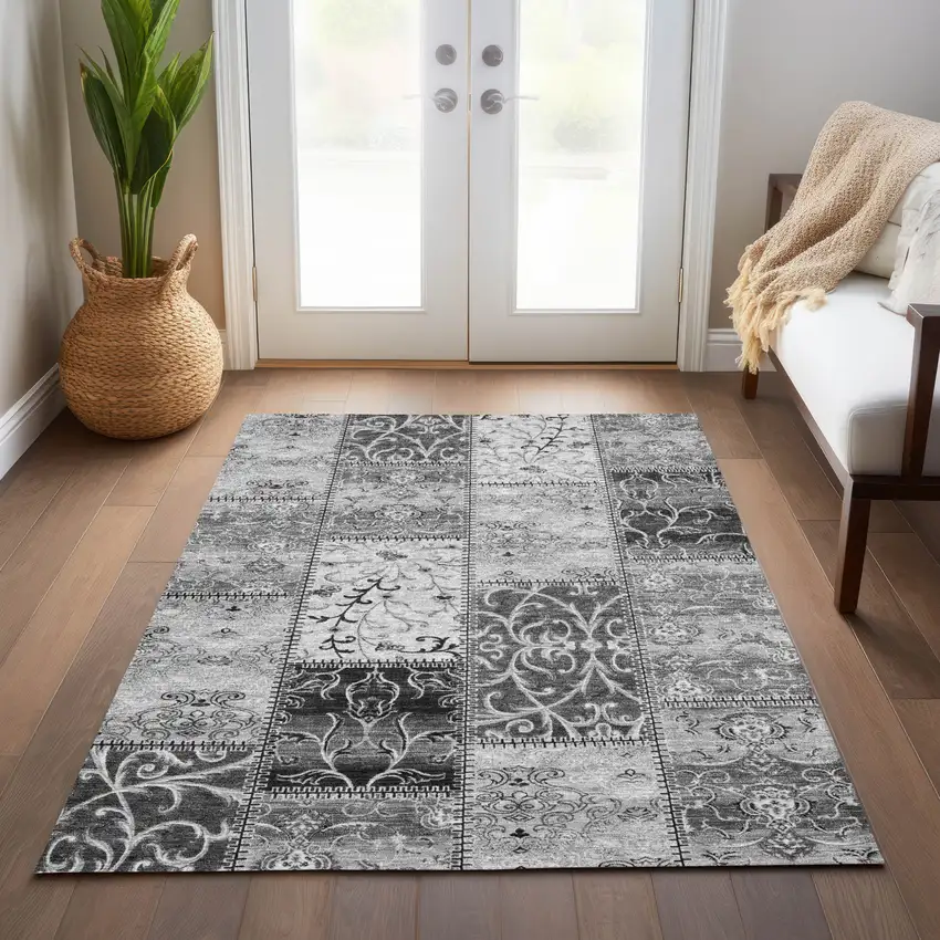Gray Patchwork Washable Non Skid Indoor Outdoor Area Rug Photo 9