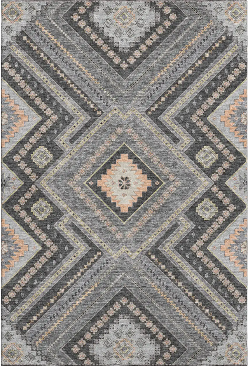 Gray Peach And Silver Tribal Washable Area Rug With UV Protection Photo 1