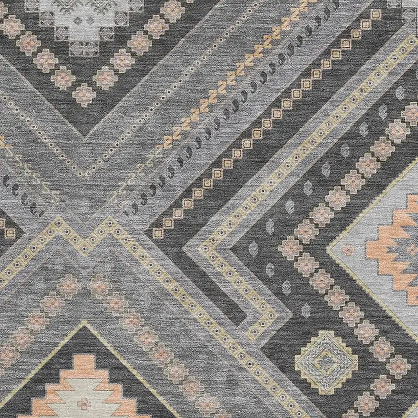 Gray Peach And Silver Tribal Washable Area Rug With UV Protection Photo 2