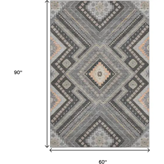 Gray Peach And Silver Tribal Washable Area Rug With UV Protection Photo 9