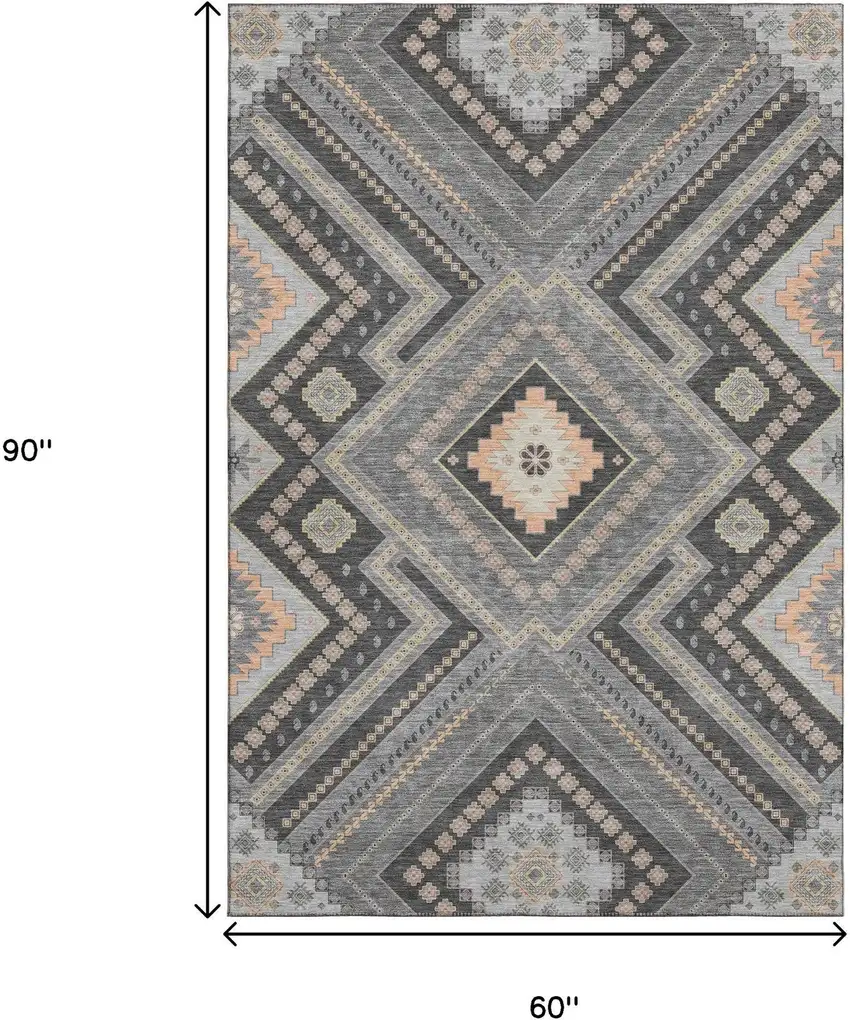Gray Peach And Silver Tribal Washable Area Rug With UV Protection Photo 9
