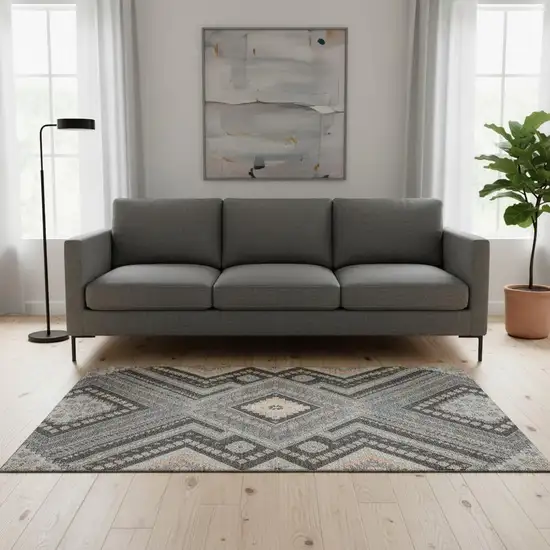 Gray Peach And Silver Tribal Washable Area Rug With UV Protection Photo 2