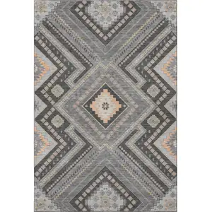 Photo of Gray Peach And Silver Tribal Washable Area Rug With UV Protection