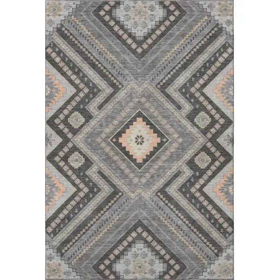 Gray Peach And Silver Tribal Washable Area Rug With UV Protection Photo 2