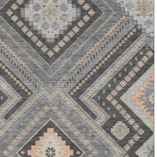 Gray Peach And Silver Tribal Washable Area Rug With UV Protection Photo 2