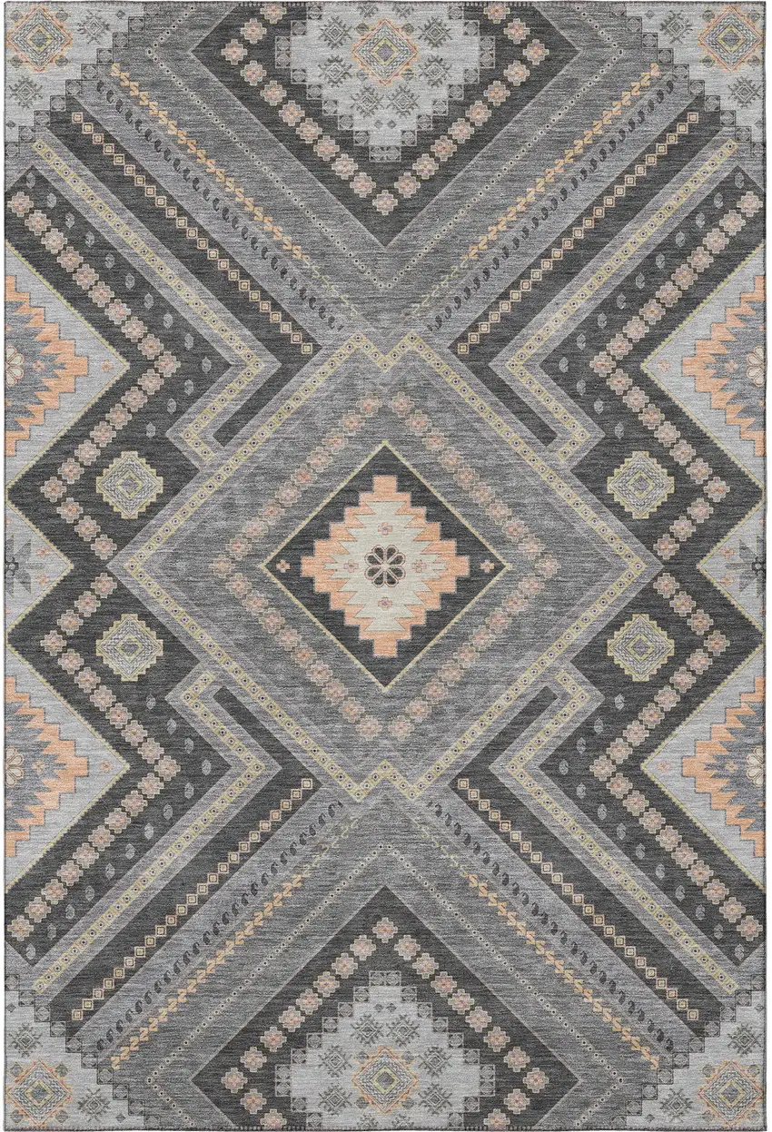 Gray Peach And Silver Tribal Washable Area Rug With UV Protection Photo 3
