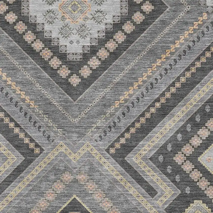 Gray Peach And Silver Tribal Washable Area Rug With UV Protection Photo 2