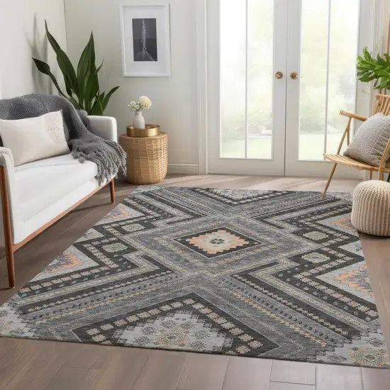 Gray Peach And Silver Tribal Washable Area Rug With UV Protection Photo 5