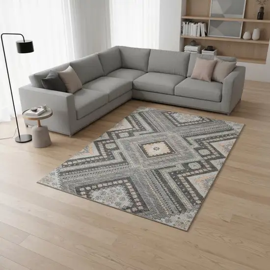 Gray Peach And Silver Tribal Washable Area Rug With UV Protection Photo 2