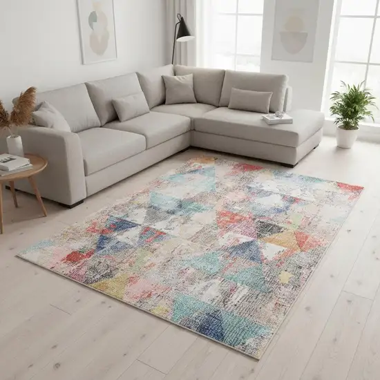 Gray Pink And Blue Geometric Area Rug Photo 1