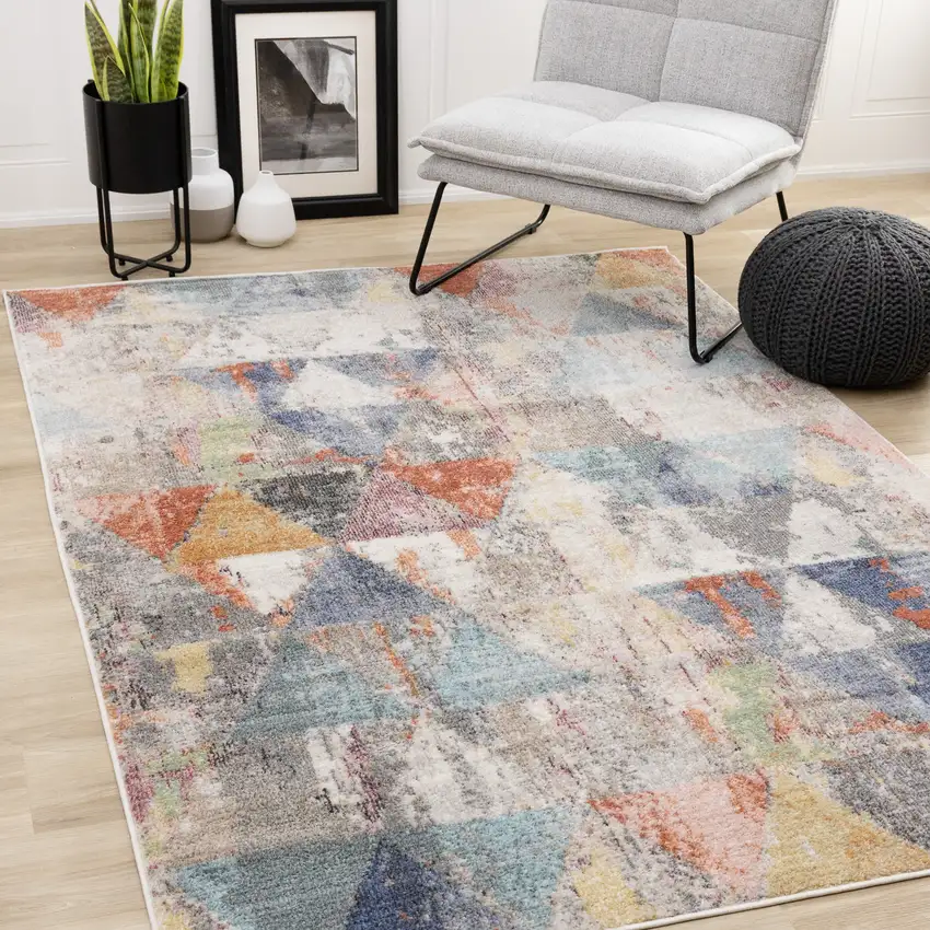 Gray Pink And Blue Geometric Area Rug Photo 5