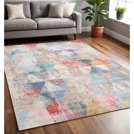 Gray Pink And Blue Geometric Area Rug Photo 1