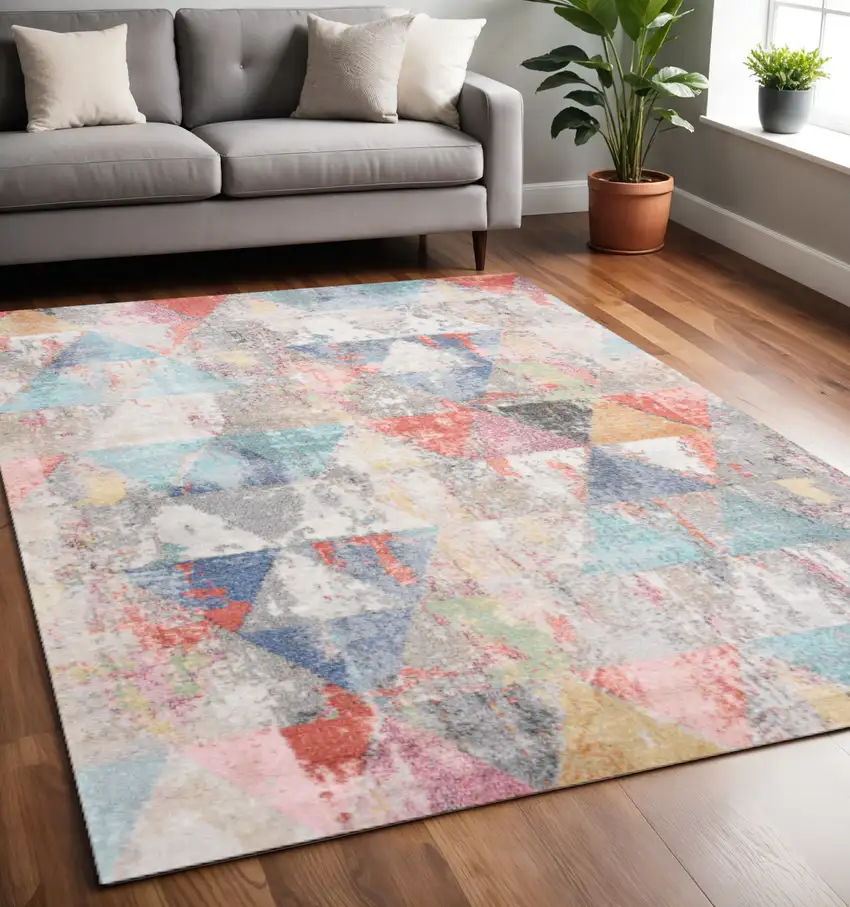 Gray Pink And Blue Geometric Area Rug Photo 1