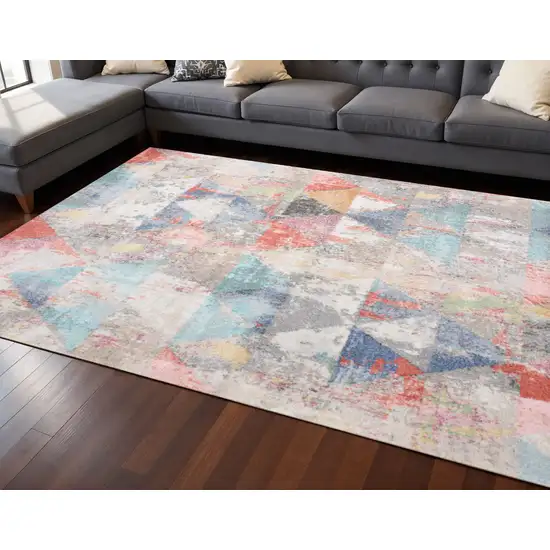 Gray Pink And Blue Geometric Area Rug Photo 1