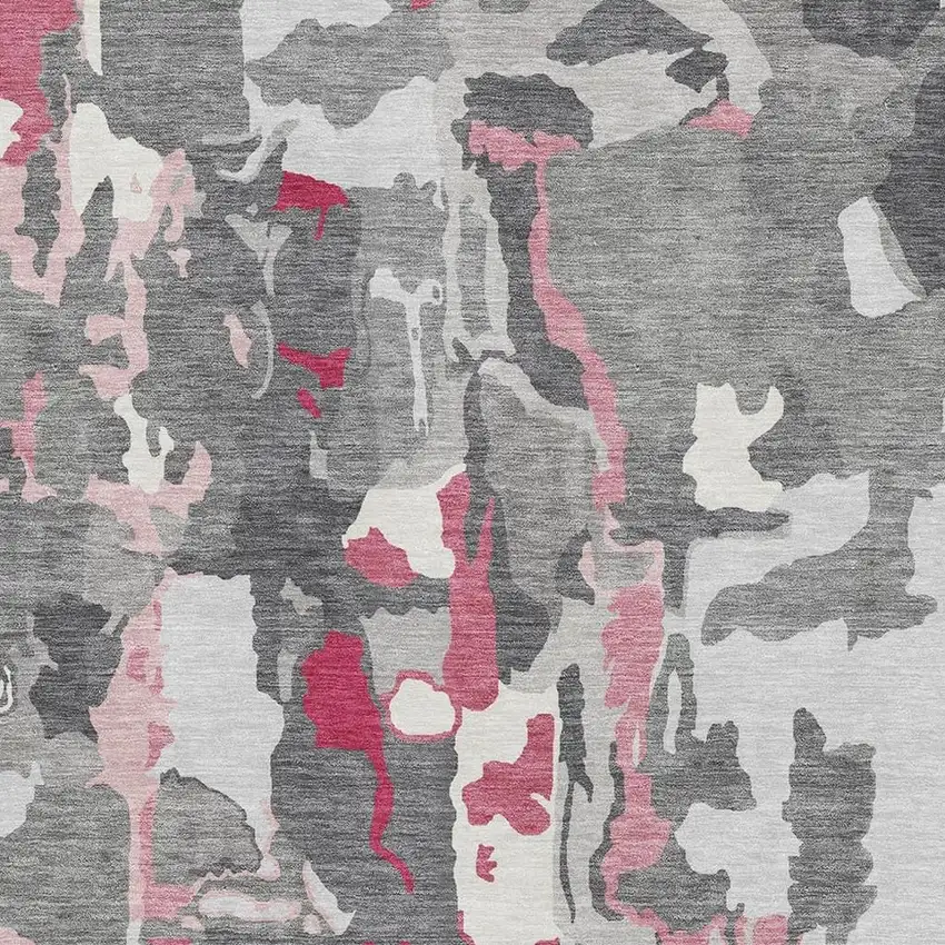 Gray Pink And Ivory Abstract Washable Area Rug With UV Protection Photo 2