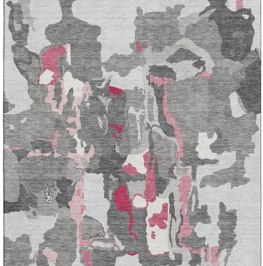 Gray Pink And Ivory Abstract Washable Area Rug With UV Protection Photo 3