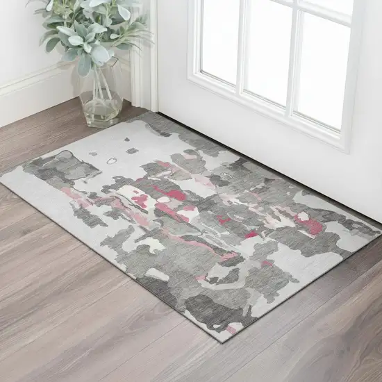 Gray Pink And Ivory Abstract Washable Area Rug With UV Protection Photo 2
