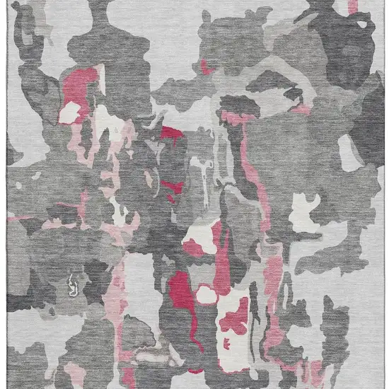 Gray Pink And Ivory Abstract Washable Area Rug With UV Protection Photo 3