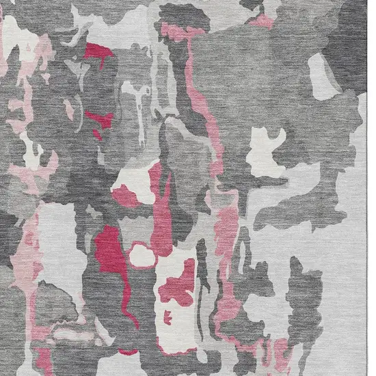 Gray Pink And Ivory Abstract Washable Area Rug With UV Protection Photo 2