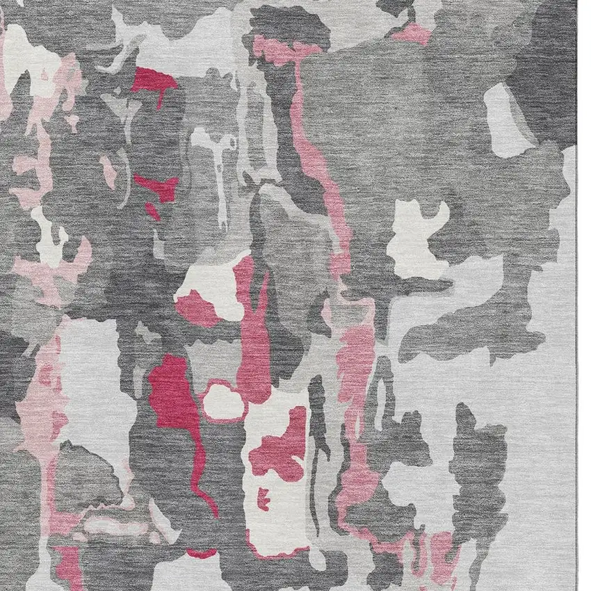 Gray Pink And Ivory Abstract Washable Area Rug With UV Protection Photo 2
