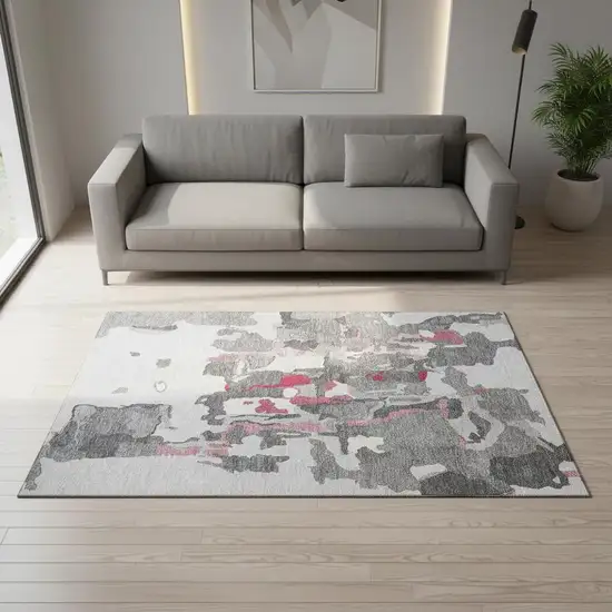 Gray Pink And Ivory Abstract Washable Area Rug With UV Protection Photo 2
