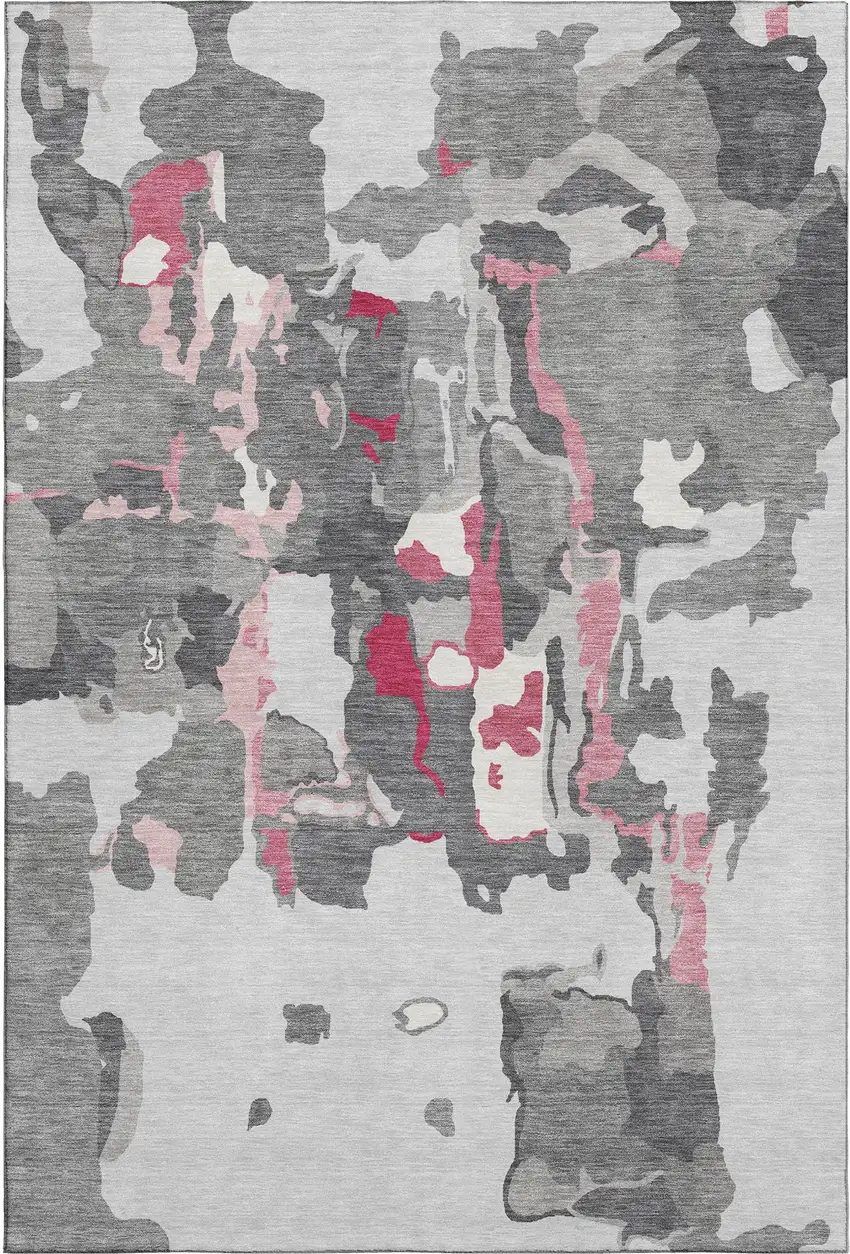 Gray Pink And Ivory Abstract Washable Area Rug With UV Protection Photo 1
