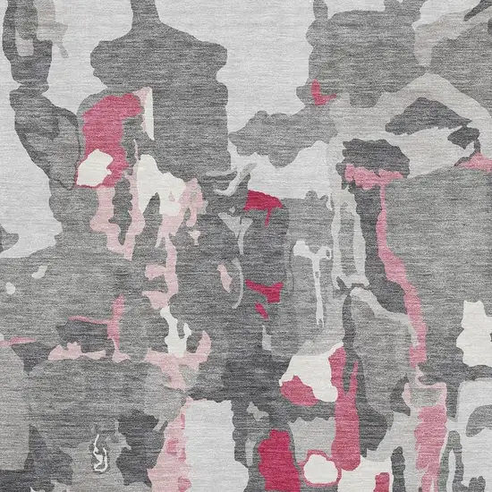 Gray Pink And Ivory Abstract Washable Area Rug With UV Protection Photo 2