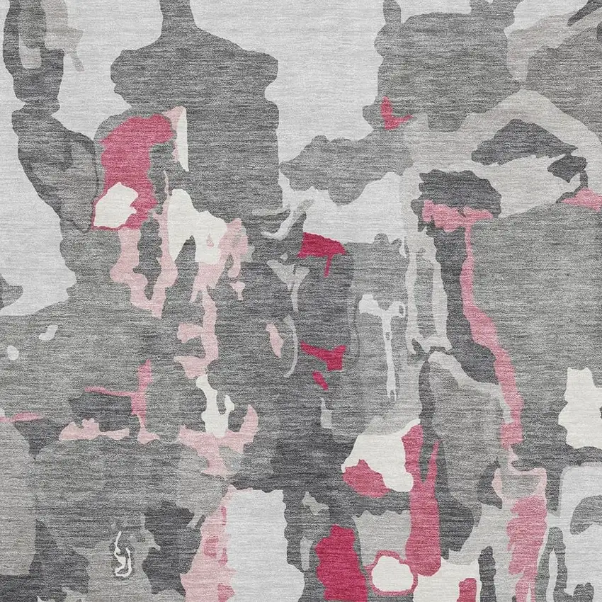 Gray Pink And Ivory Abstract Washable Area Rug With UV Protection Photo 2