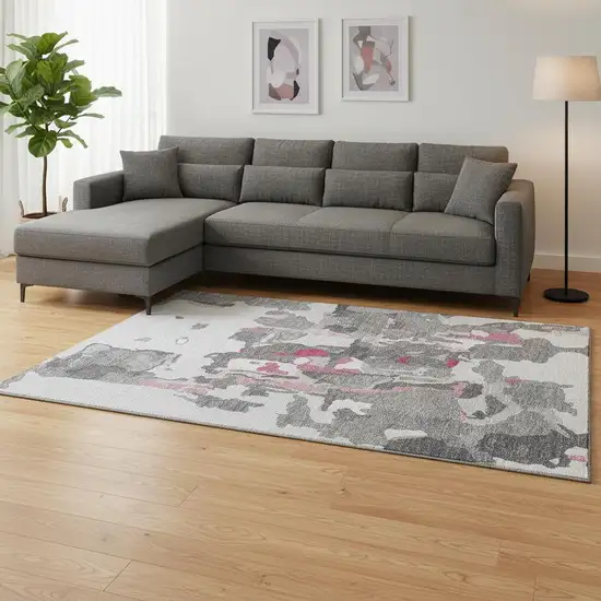 Gray Pink And Ivory Abstract Washable Area Rug With UV Protection Photo 2