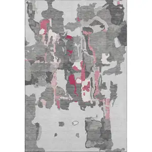 Photo of Gray Pink And Ivory Abstract Washable Area Rug With UV Protection