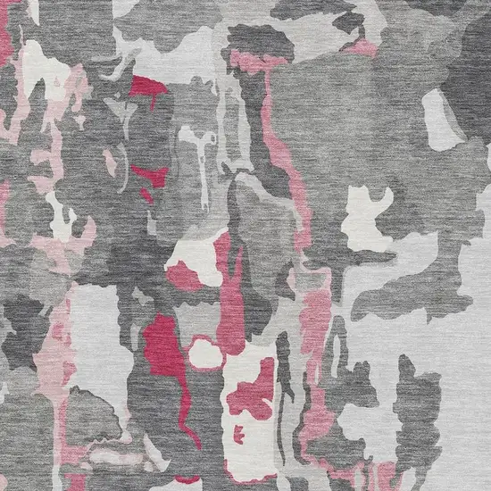 Gray Pink And Ivory Abstract Washable Area Rug With UV Protection Photo 2