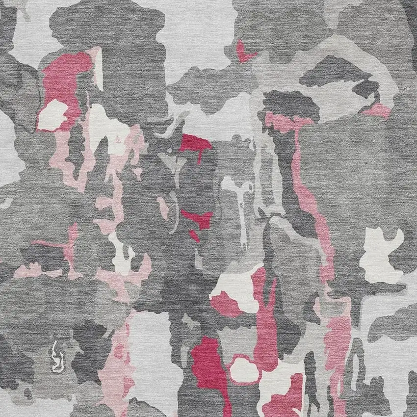 Gray Pink And Ivory Abstract Washable Area Rug With UV Protection Photo 2