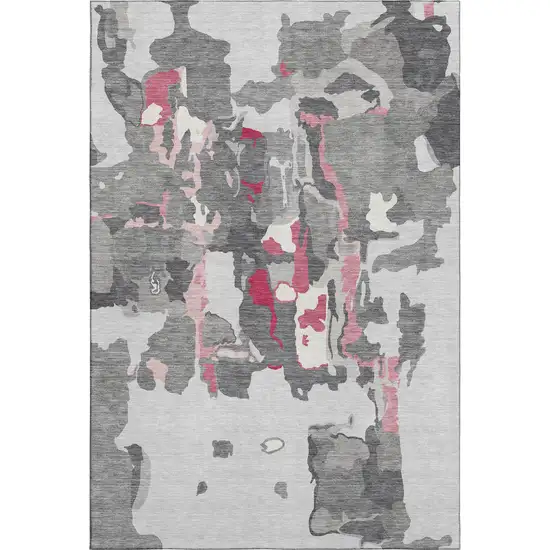 Gray Pink And Ivory Abstract Washable Area Rug With UV Protection Photo 1